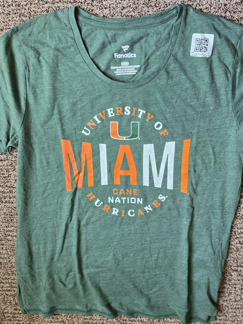 Fanatics Green Miami Hurricanes Graphic Tee with Orange & White Logo
